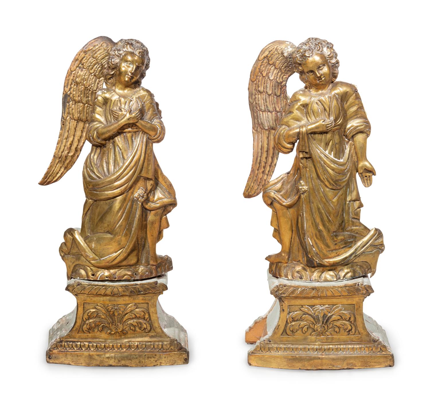 A Pair of Italian Gilt Metal Clad Angels