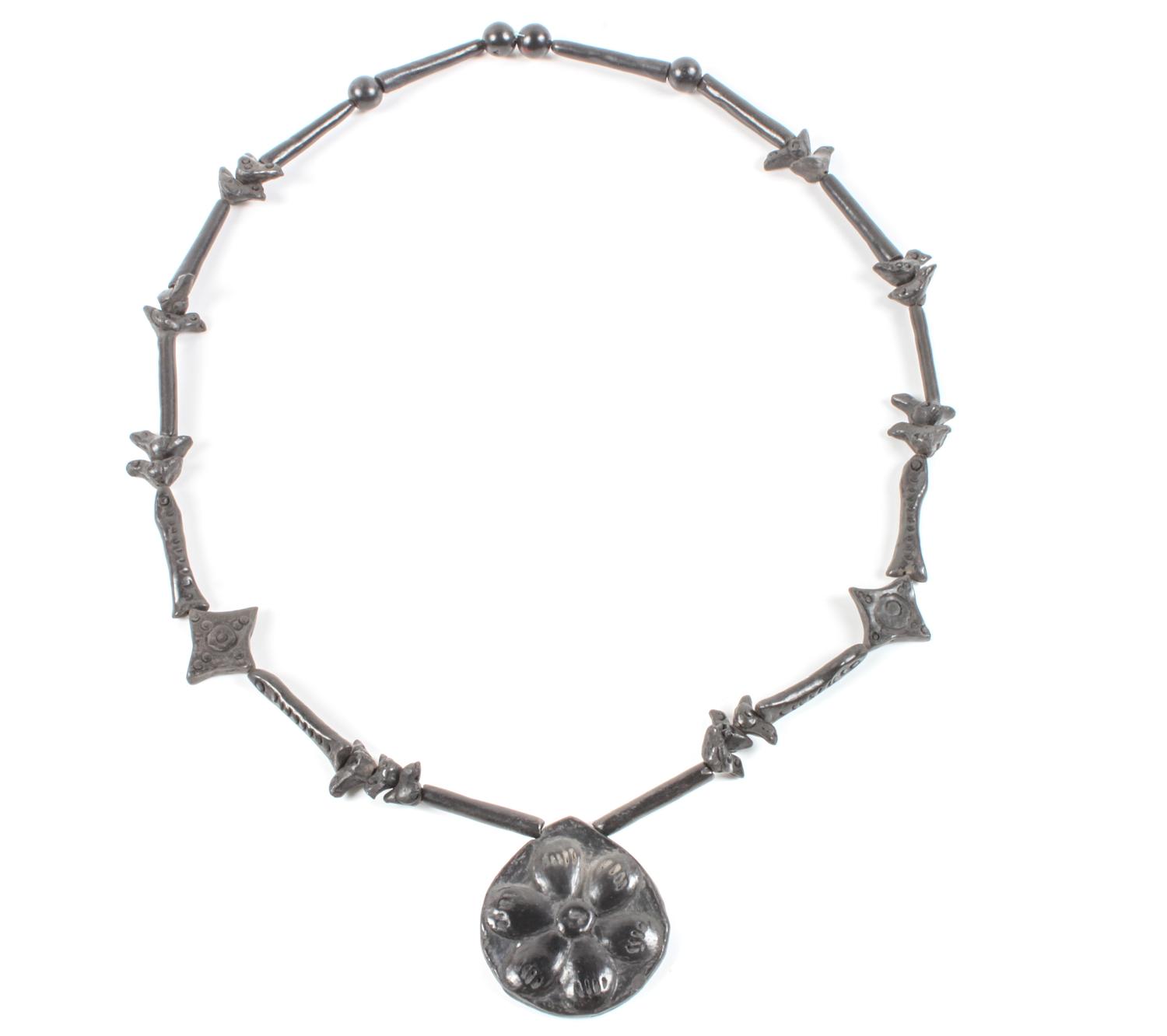 Southwestern Blackware Pottery Necklace Length 32 inches
