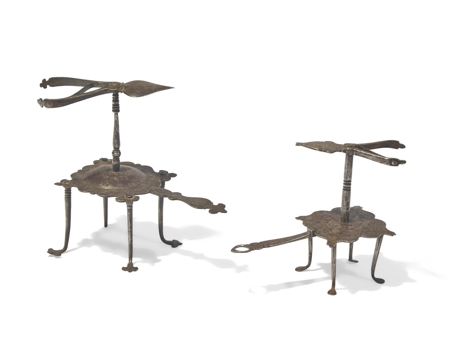 Two Small Wrought Iron Taper Holders, French or German, 17th Century