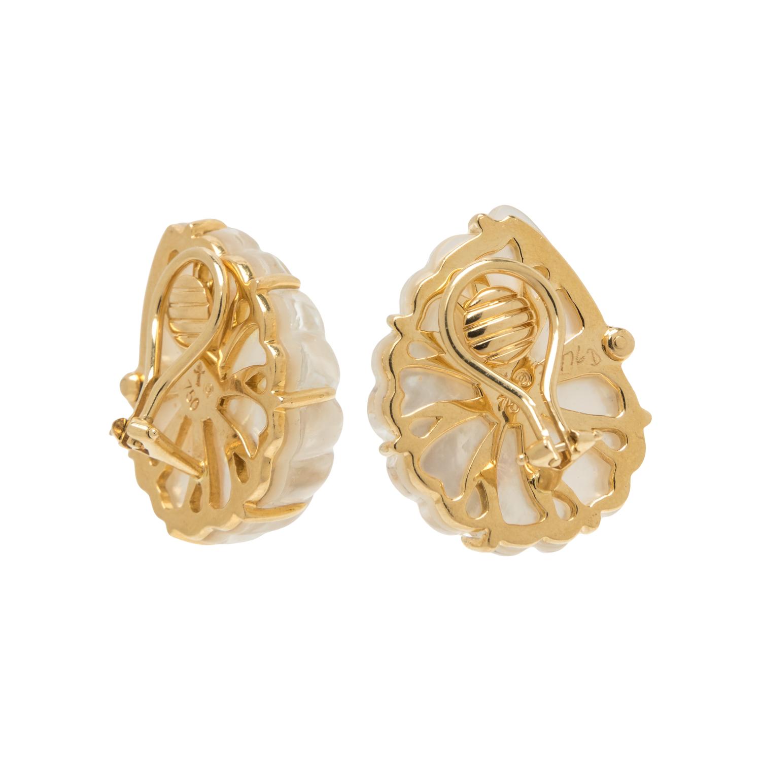 TRIANON, ROCK CRYSTAL, MOTHER-OF-PEARL AND CULTURED PEARL EARCLIPS