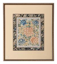 A Chinese Silk Forbidden Stitch Embroidered Panel