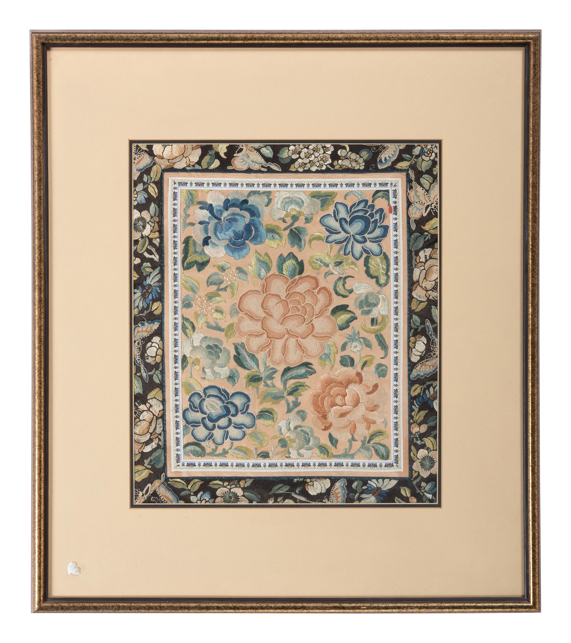 A Chinese Silk Forbidden Stitch Embroidered Panel