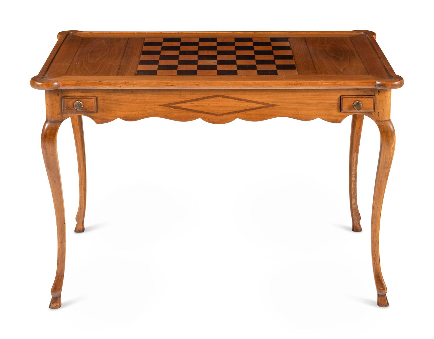 A French Fruitwood and Ebony Inlaid Tric-Trac Table