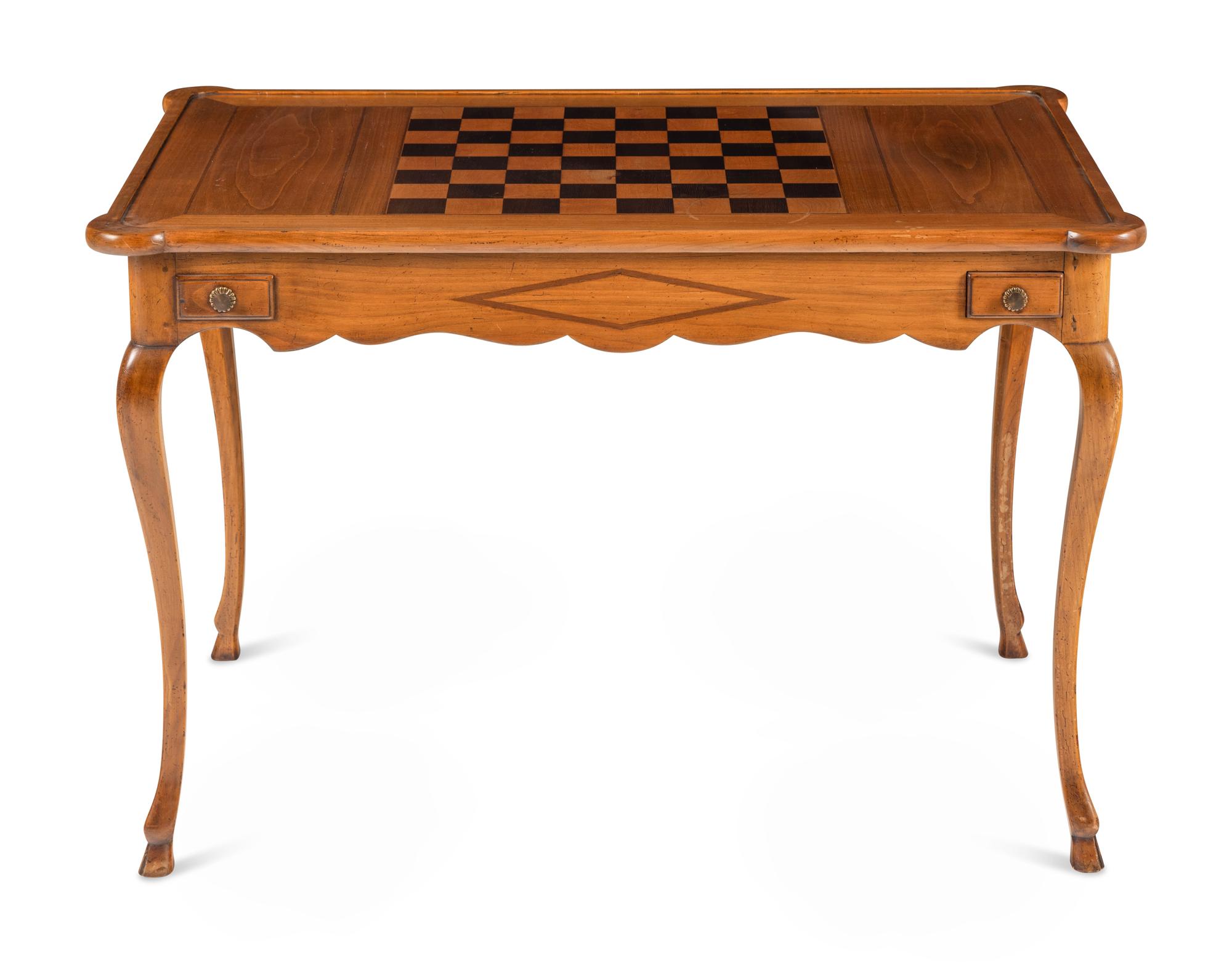 A French Fruitwood and Ebony Inlaid Tric-Trac Table