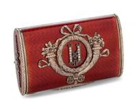A Fabergé Style Enameled Silver and Diamond Mounted Cigarette Case