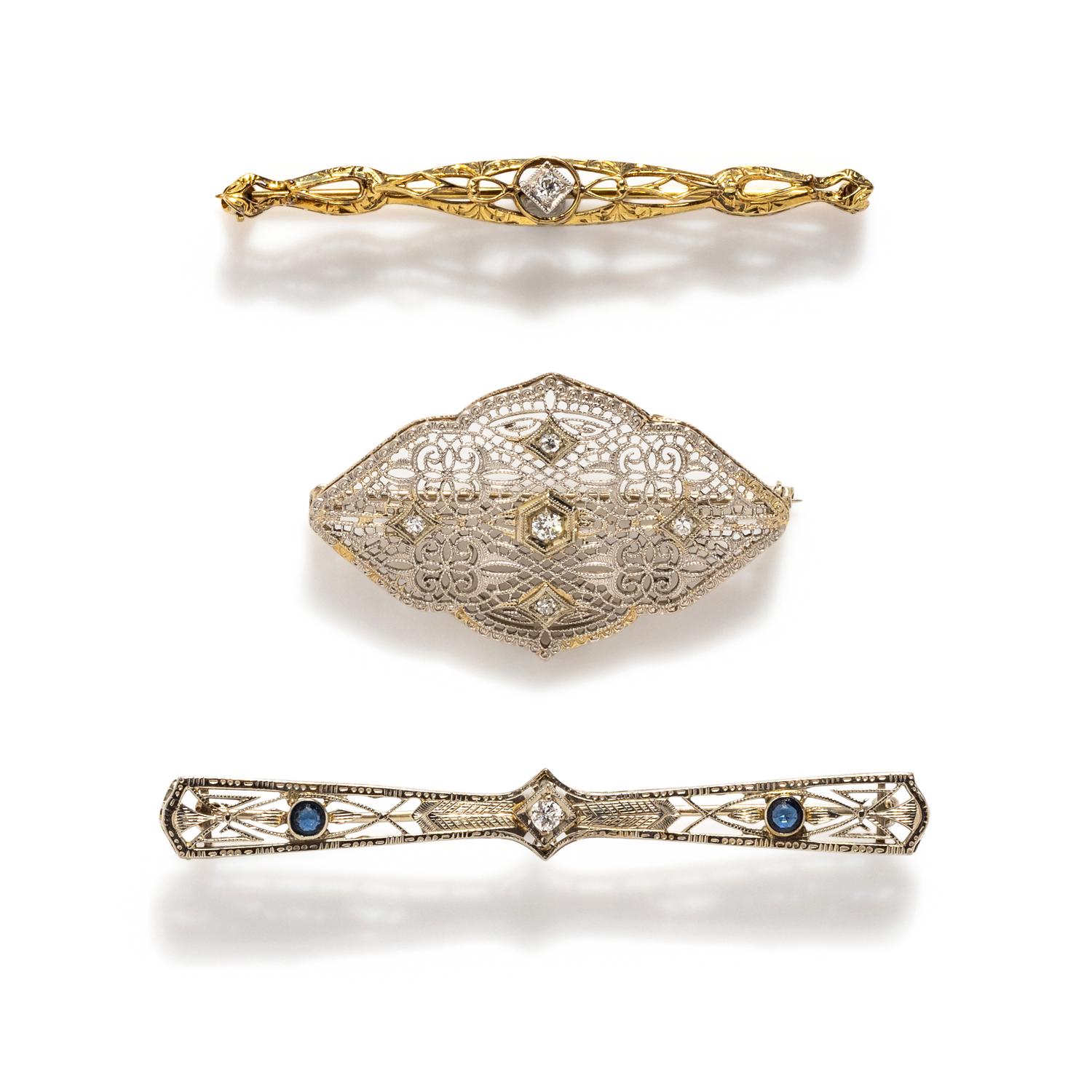 ANTIQUE, COLLECTION OF DIAMOND BROOCHES