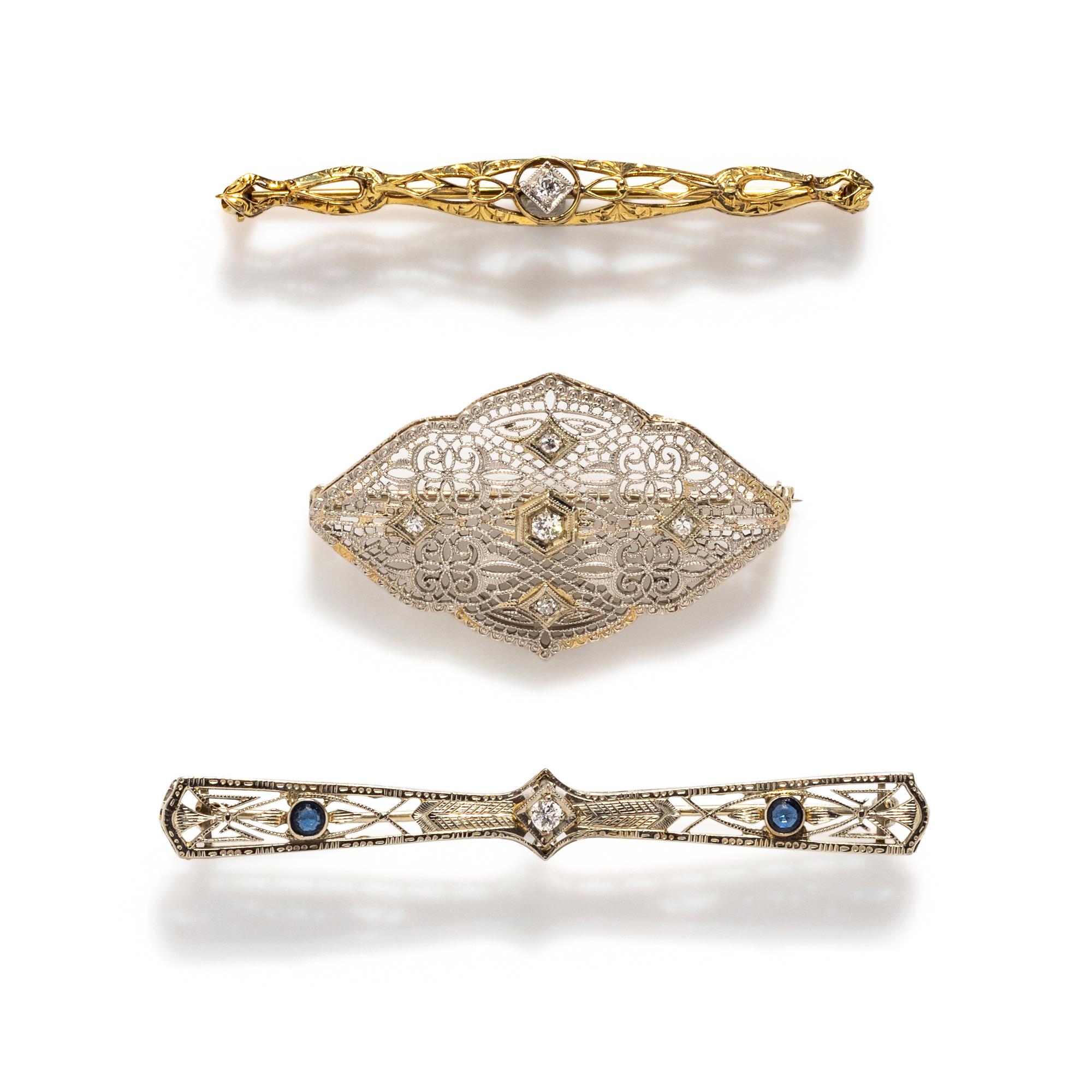 ANTIQUE, COLLECTION OF DIAMOND BROOCHES