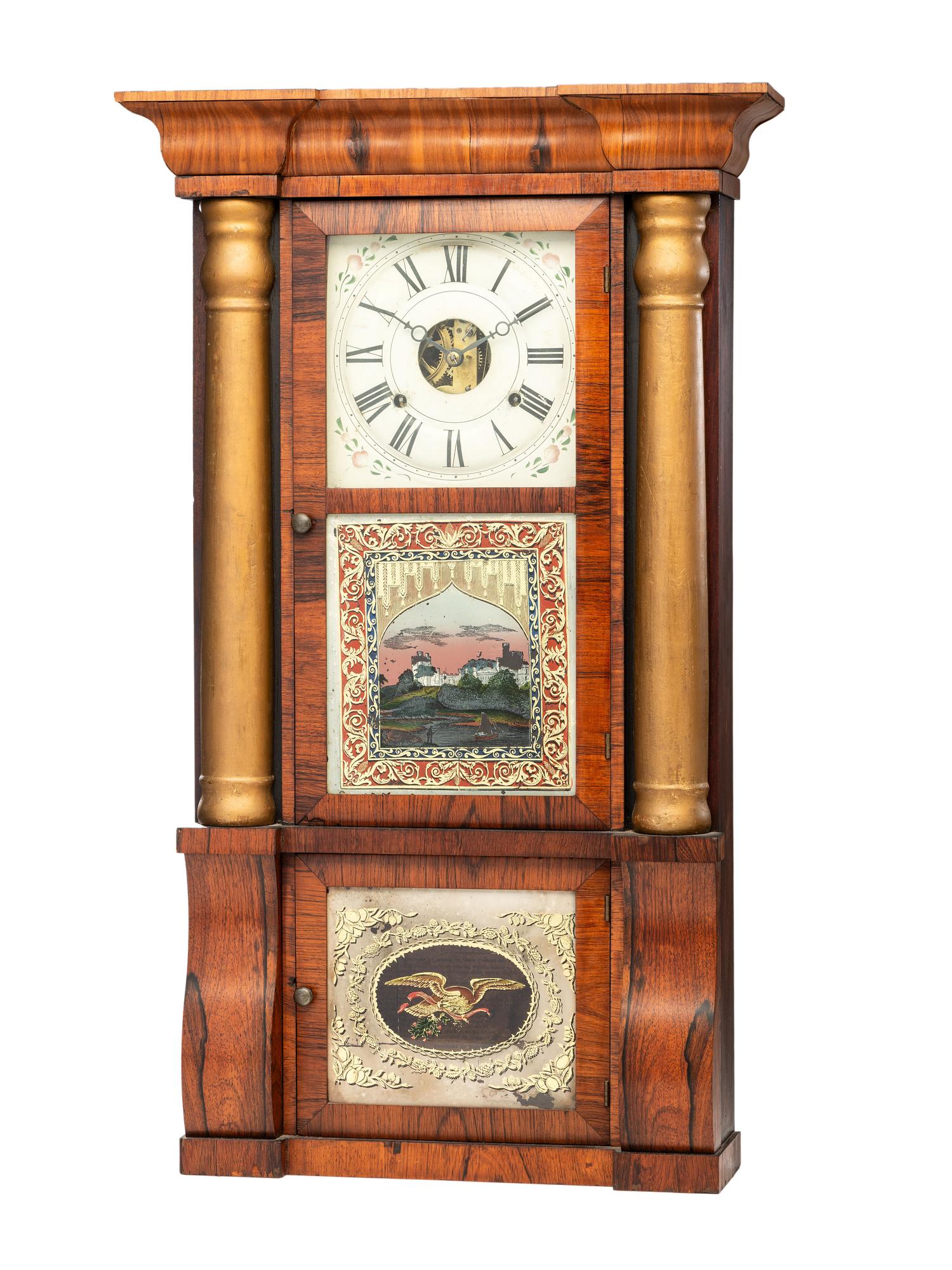 An American Eglomise Rosewood Mantel Clock