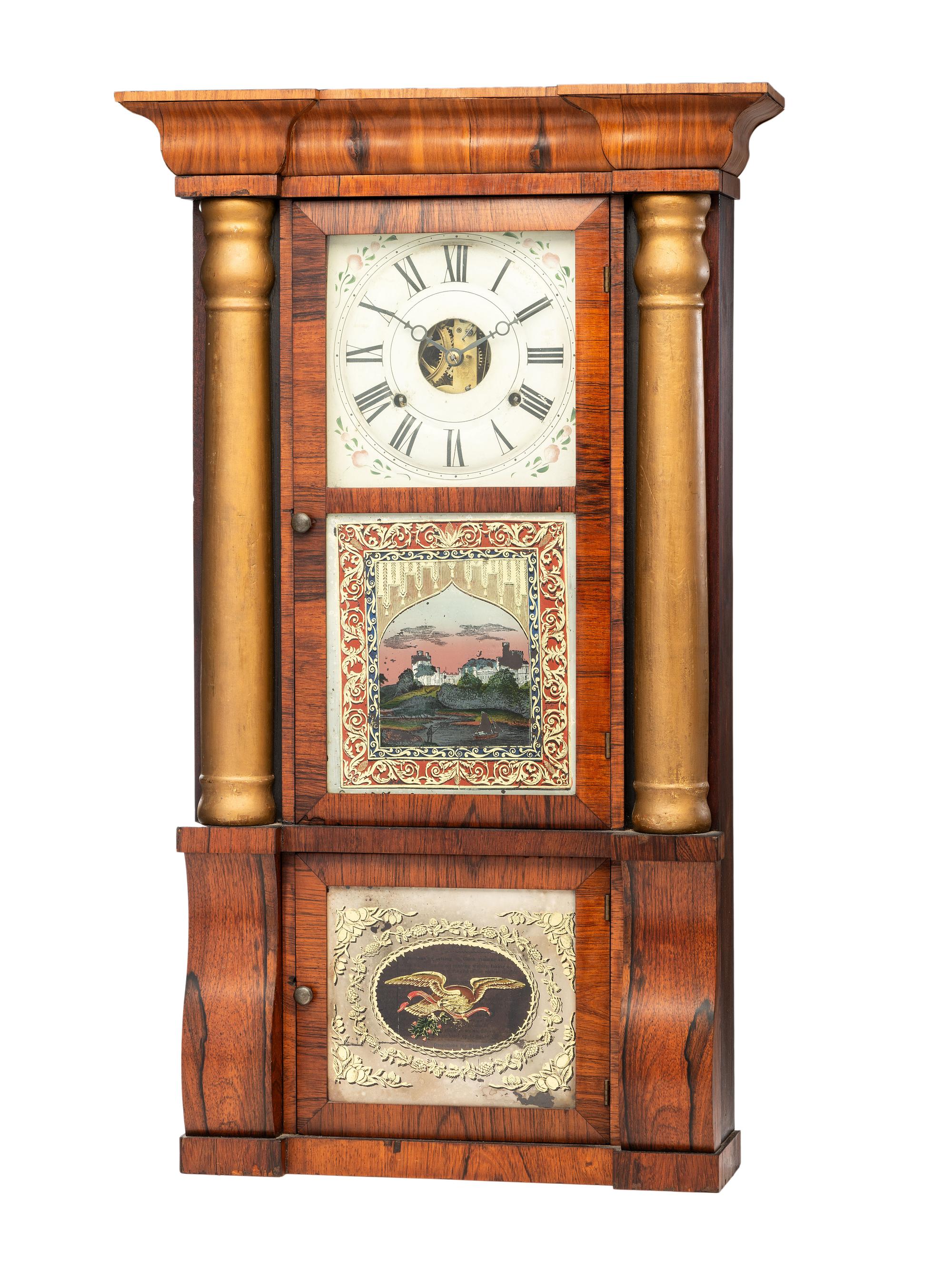 An American Eglomise Rosewood Mantel Clock