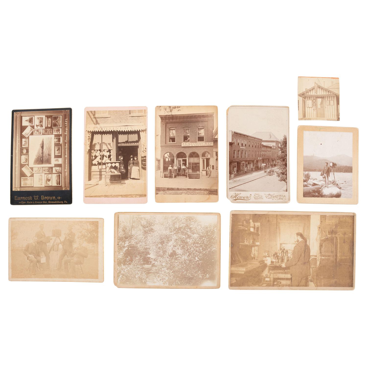 [Early Photography] Group of 14 Images with Photographic Interest, incl. Gallery Storefronts and Darkrooms.