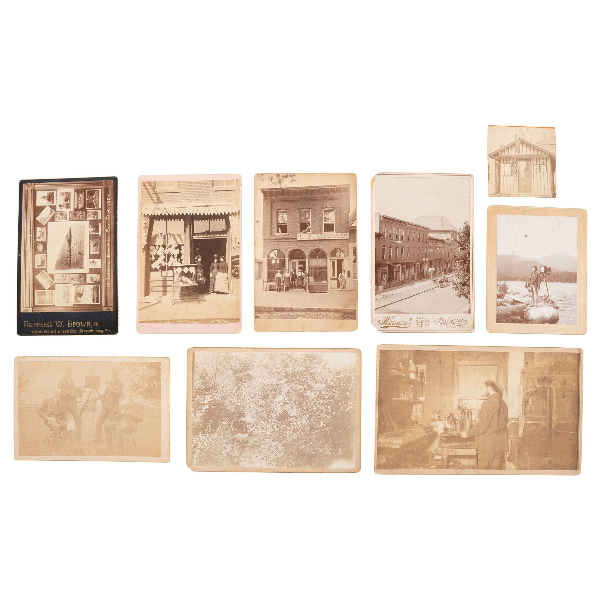 [Early Photography] Group of 14 Images with Photographic Interest, incl. Gallery Storefronts and Darkrooms.