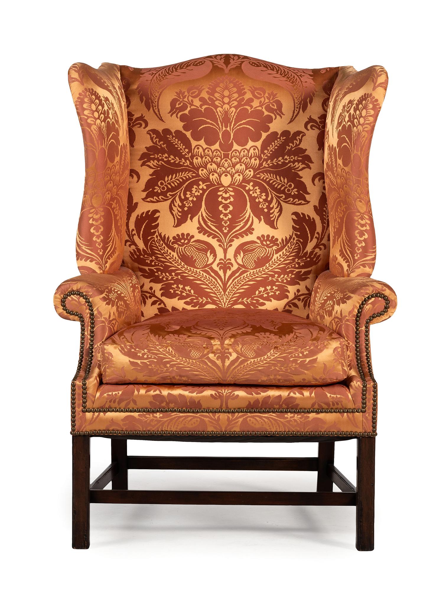 A George III Style Scalamandré-Upholstered Wingback Armchair