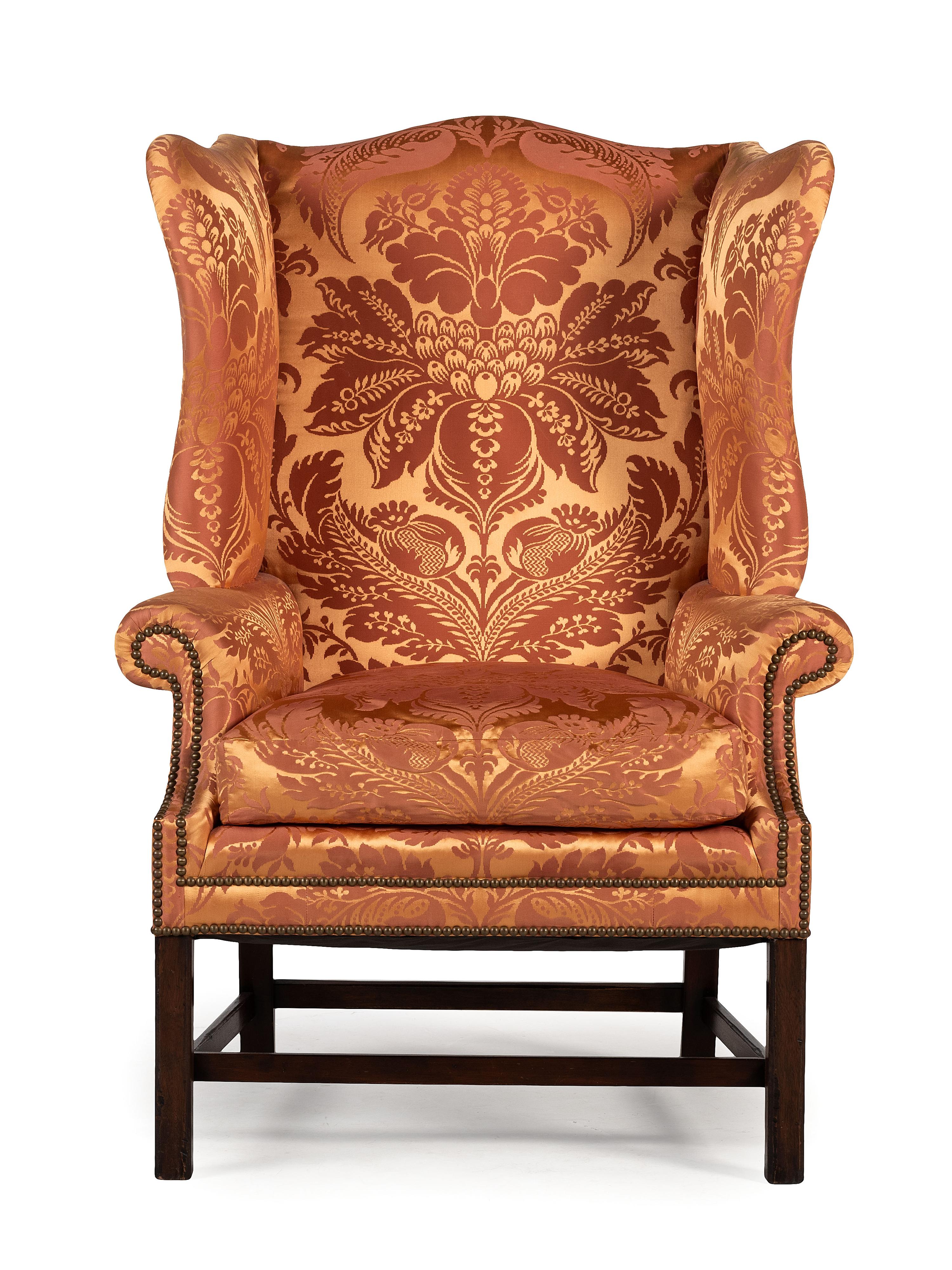 A George III Style Scalamandré-Upholstered Wingback Armchair