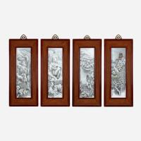 A suite of four Chinese enameled porcelain panels Jingdezhen, dated to a Xinyou year, equivalent to 1981