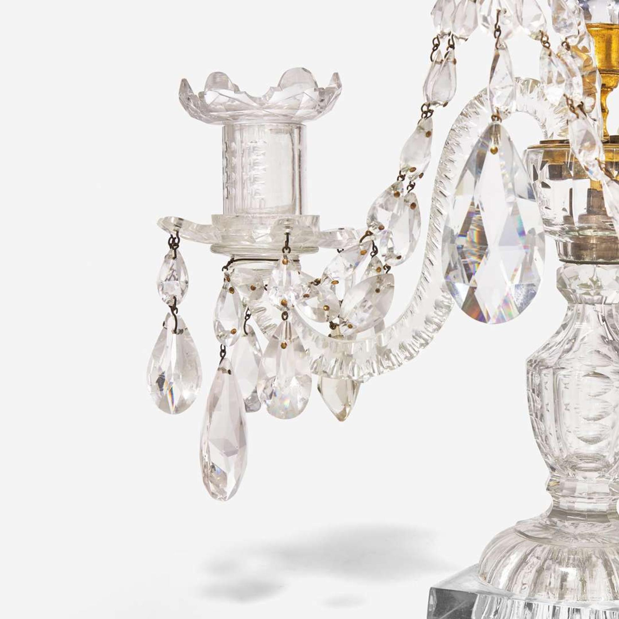 A pair of Georgian style cut-glass and brass two-light girandoles Edward F. Caldwell & Co. (active 1895-1959), New York, NY, early 20th century