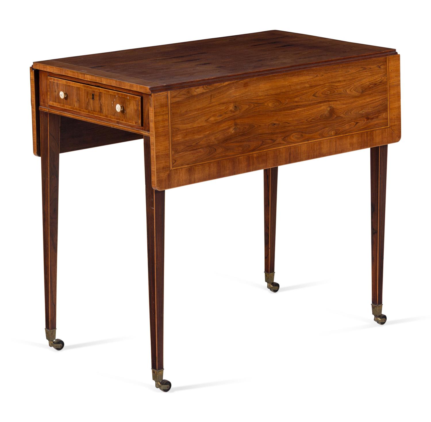 A Regency Inlaid and Brass Mounted Mahogany and Rosewood Pembroke Table
