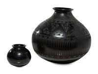Pair of Mata Ortiz Blackware Pottery Jars