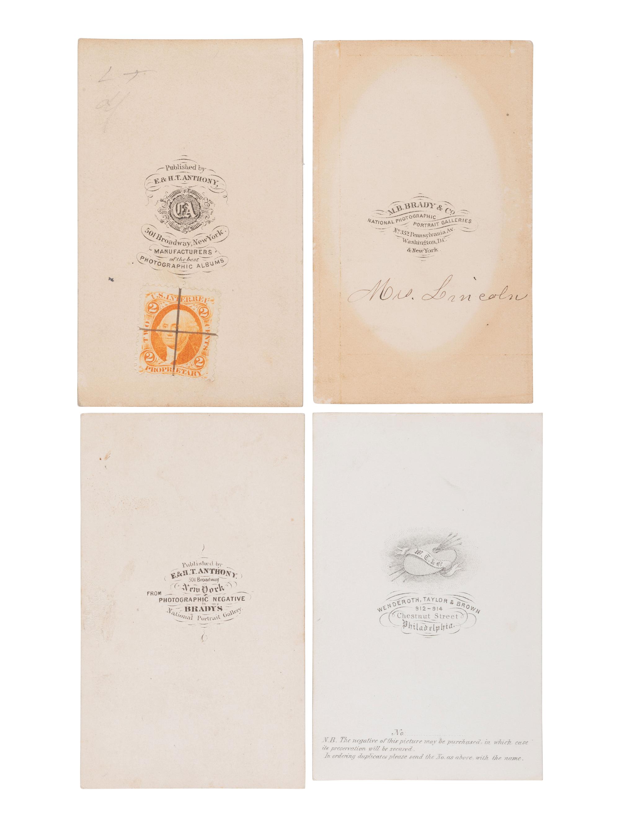 [LINCOLN, Mary Todd (1818-1882)]. A photographic study of Mary Todd Lincoln in 8 CDVs.