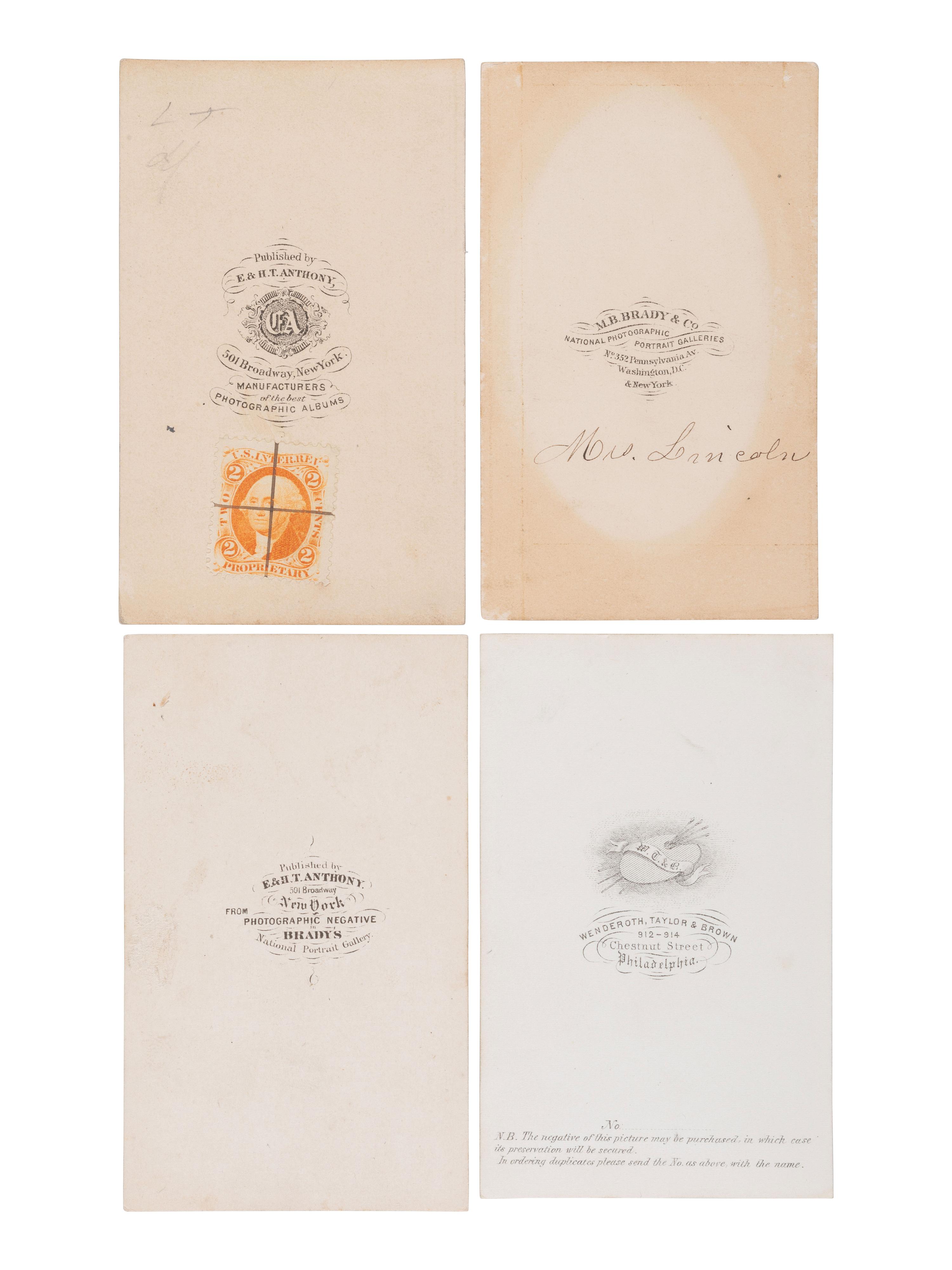 [LINCOLN, Mary Todd (1818-1882)]. A photographic study of Mary Todd Lincoln in 8 CDVs.