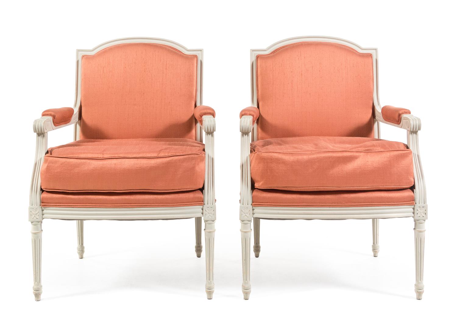 A Pair of Louis XVI Style Painted Fauteuils Height 38 1/2 inches. — 20TH CENTURY