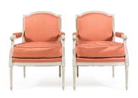 A Pair of Louis XVI Style Painted Fauteuils Height 38 1/2 inches. — 20TH CENTURY