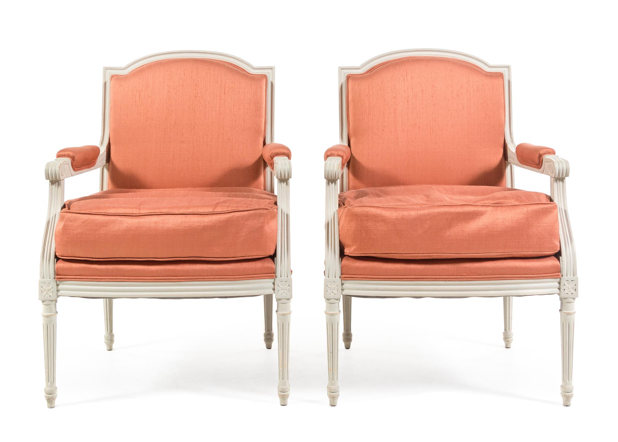 A Pair of Louis XVI Style Painted Fauteuils Height 38 1/2 inches. — 20TH CENTURY