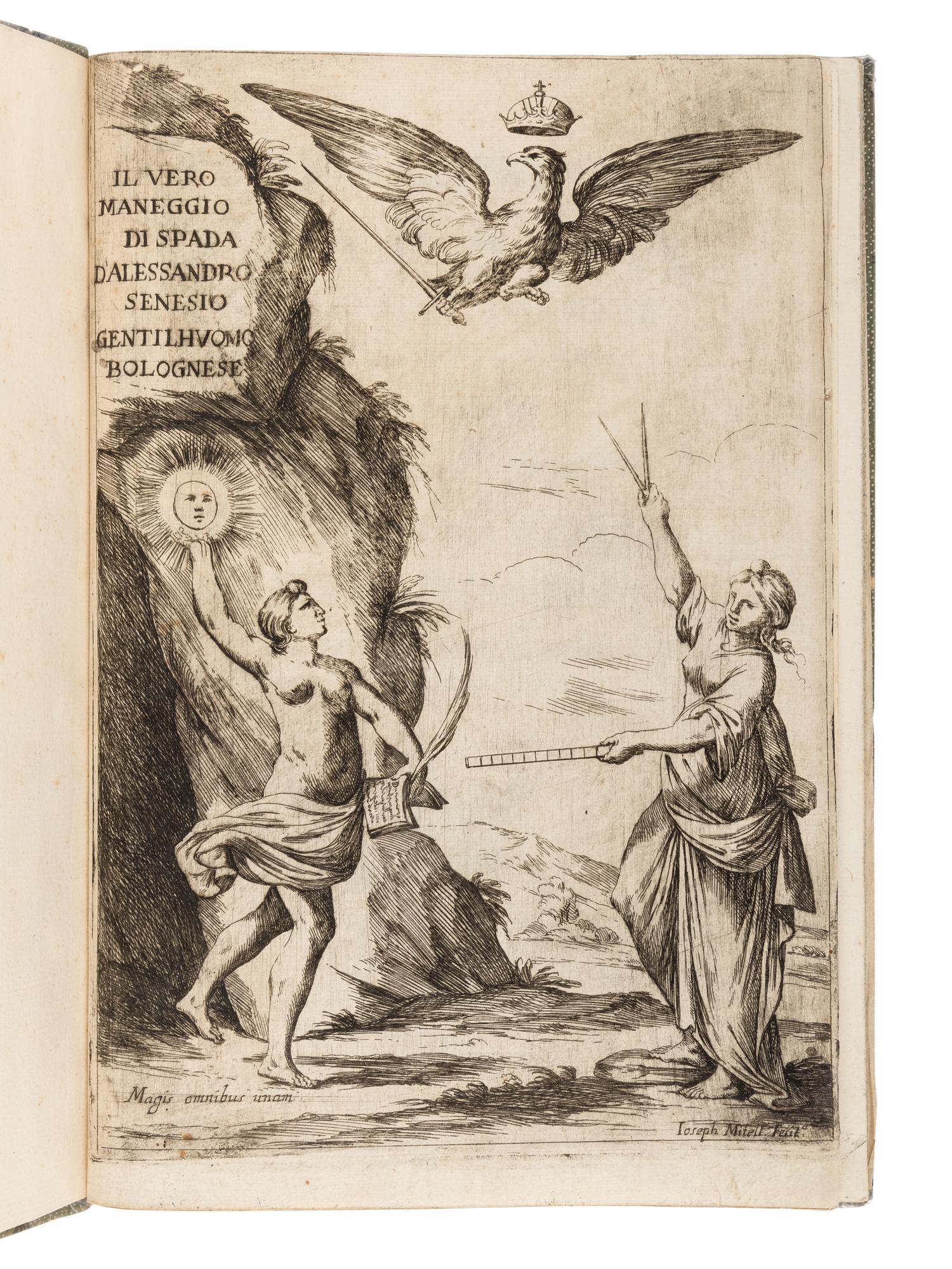SENESE, Alesandro. Il vero maneggio di spada d'Alessandro Senese gentil'huomo Bolognese . Bologna: Heirs of Vittorio Benacci, 1660.