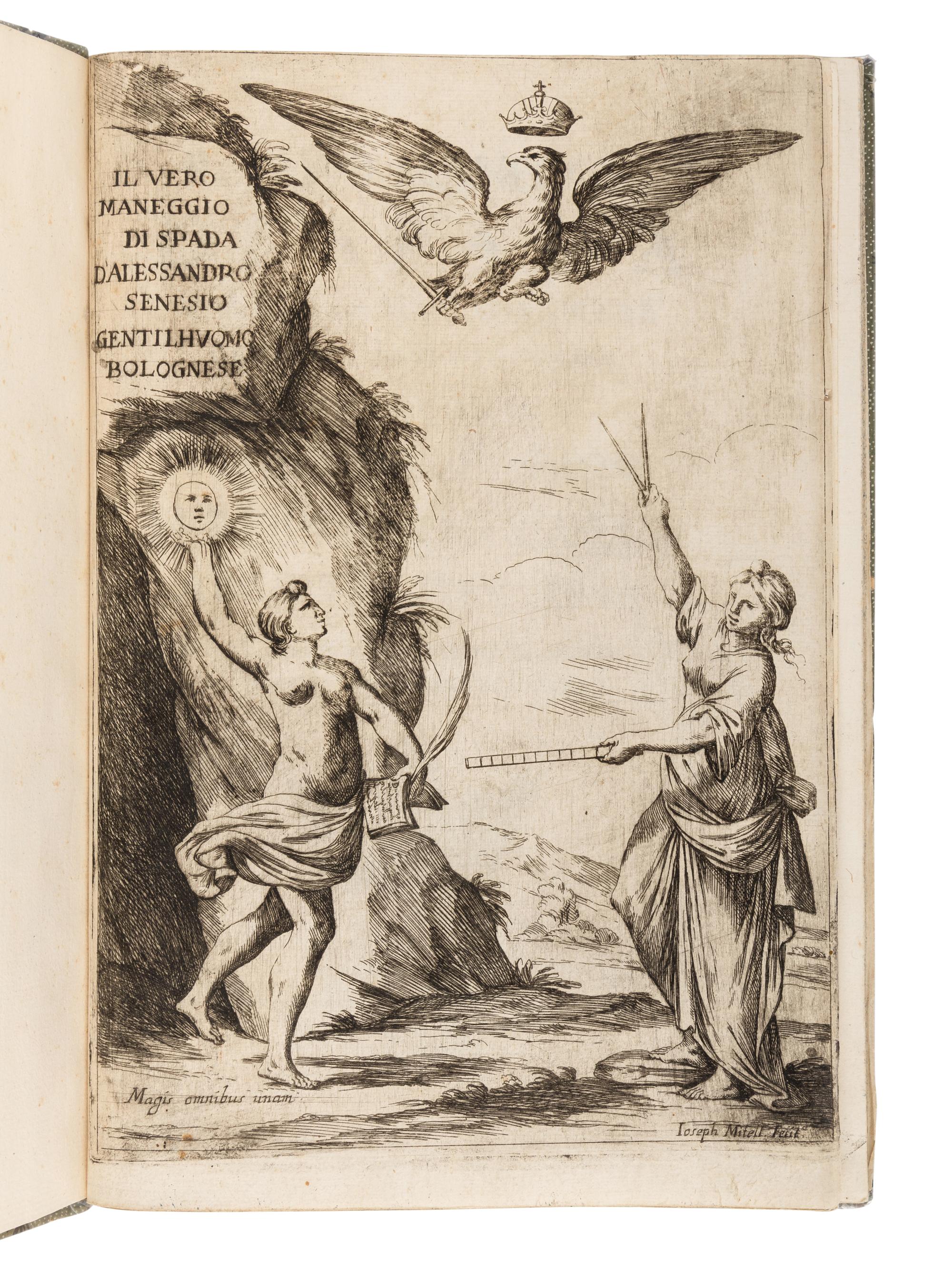 SENESE, Alesandro. Il vero maneggio di spada d'Alessandro Senese gentil'huomo Bolognese . Bologna: Heirs of Vittorio Benacci, 1660.
