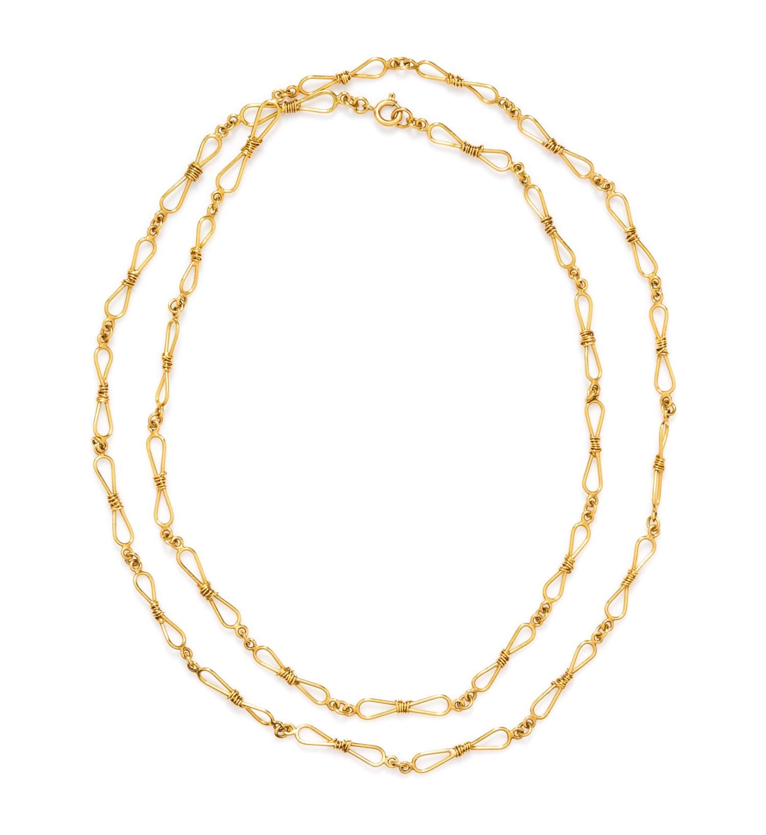 An 18 Karat Yellow Gold Fancy Link Longchain. 18.60 dwts.