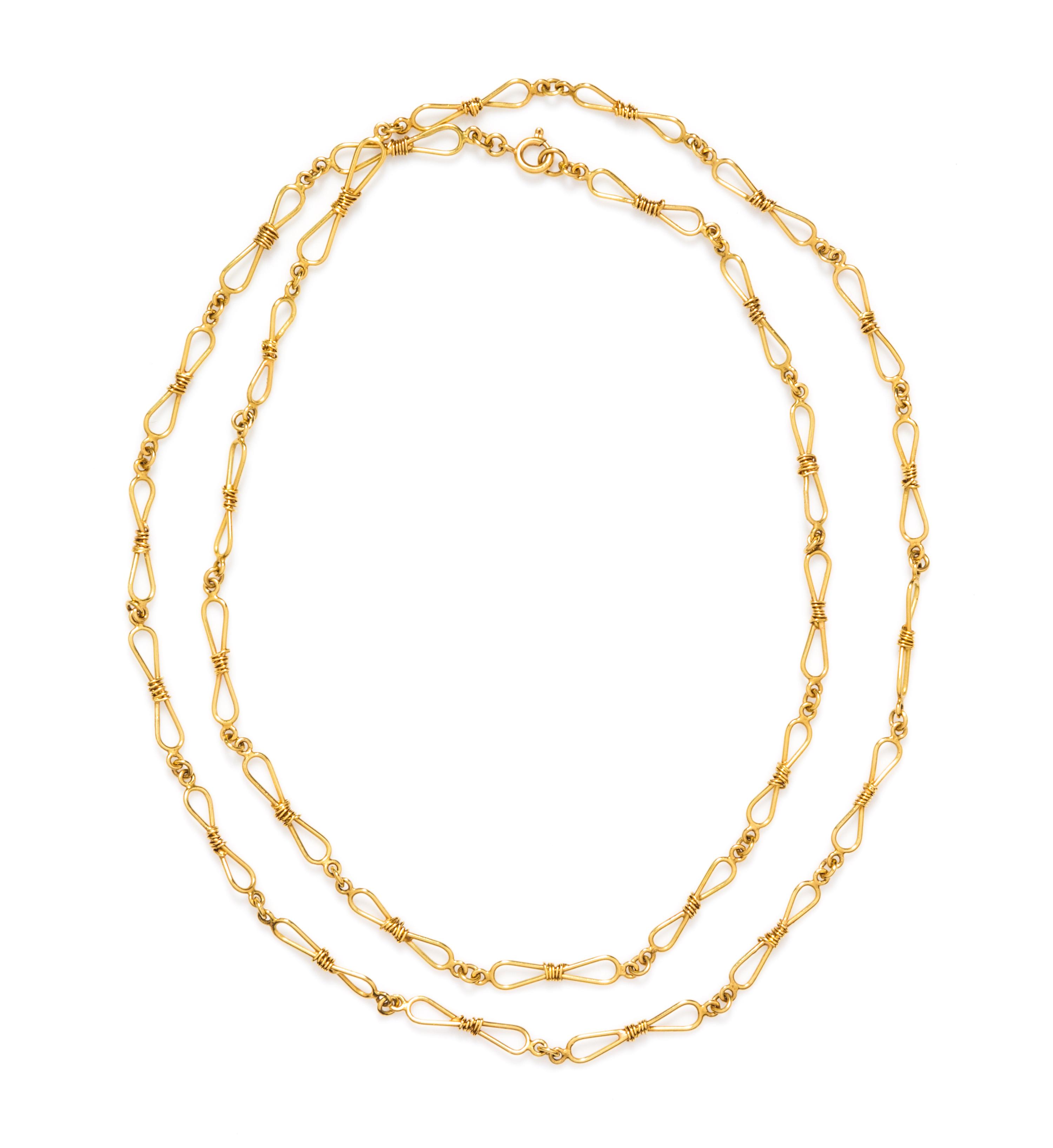 An 18 Karat Yellow Gold Fancy Link Longchain. 18.60 dwts.