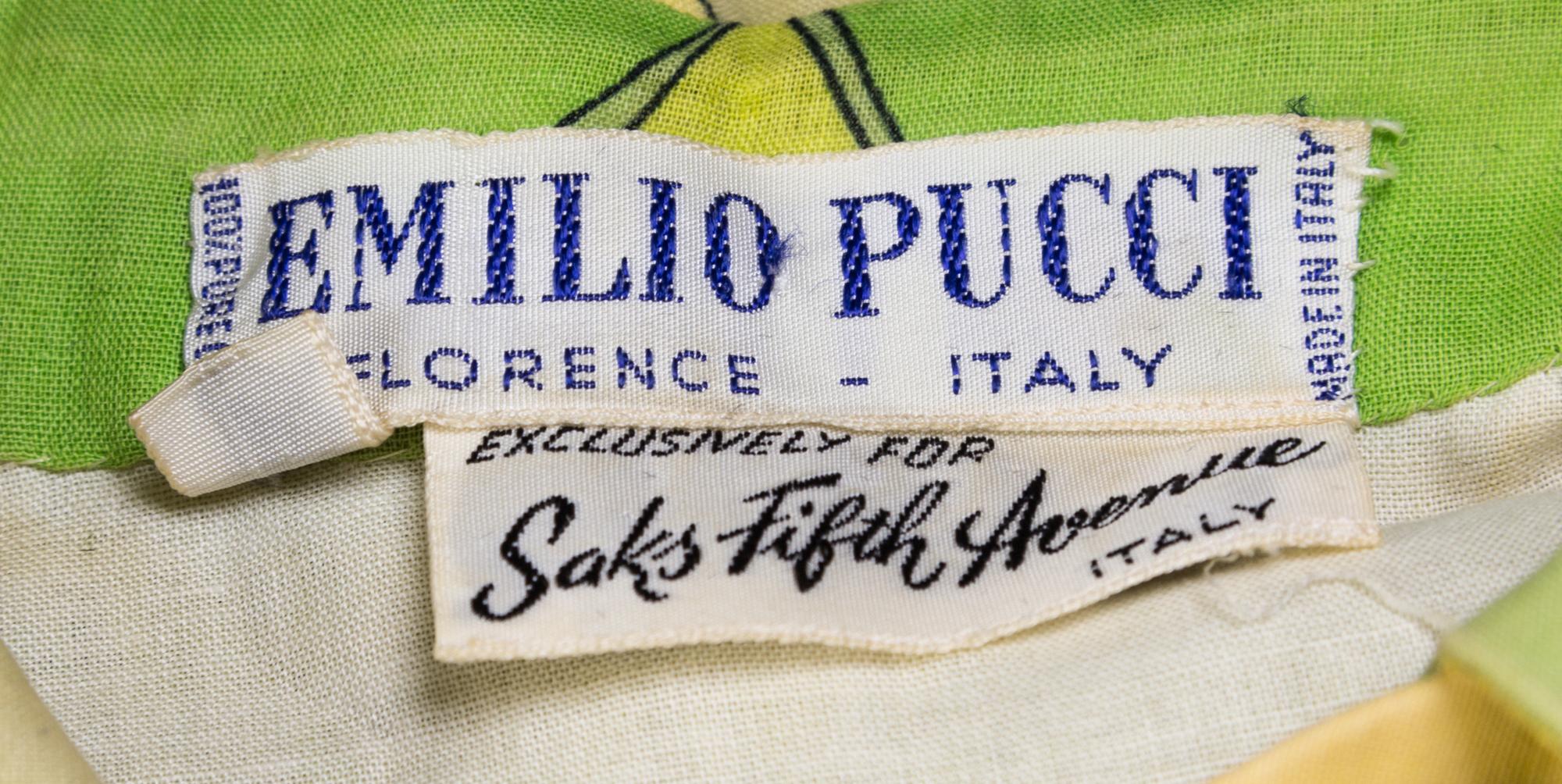 A Pucci Green and Yellow Cotton Dress, Size 12.