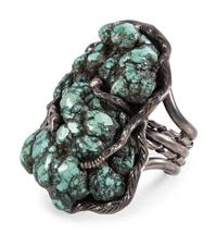 Large Navajo Silver and Turquoise Nugget Cuff Bracelet, with Snake Bezel