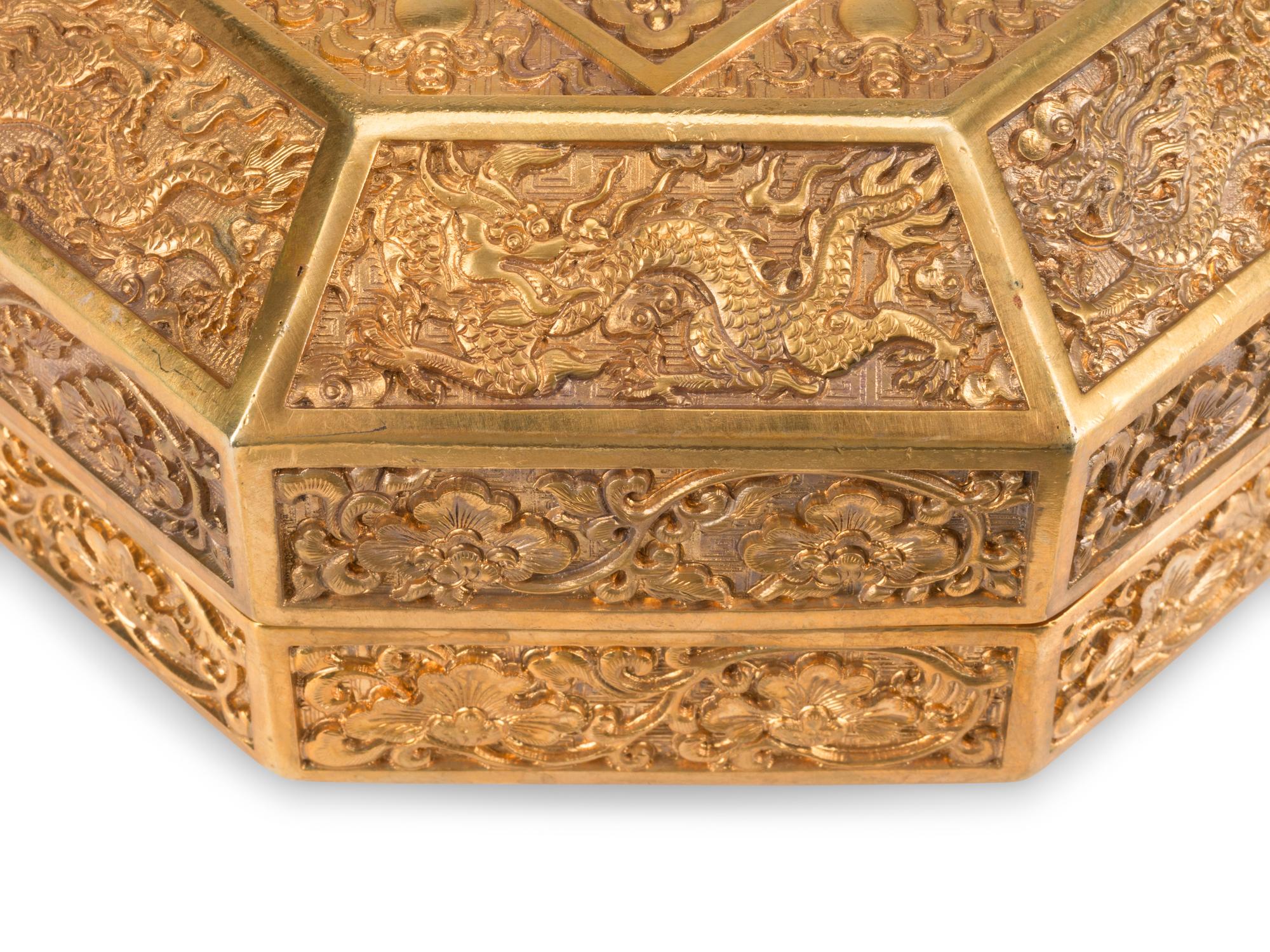A Chinese Gilt Bronze Octagonal Box and Cover