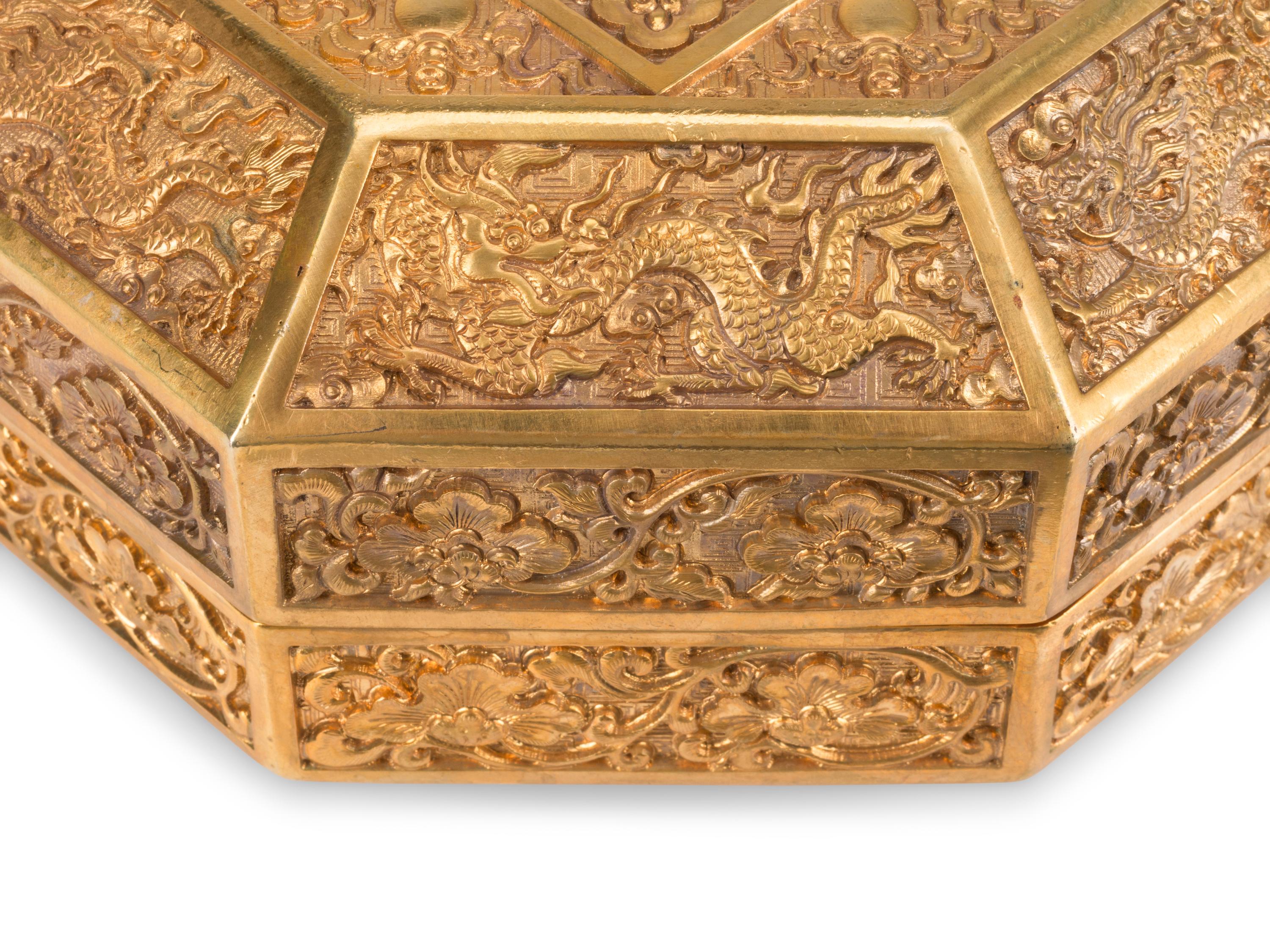 A Chinese Gilt Bronze Octagonal Box and Cover