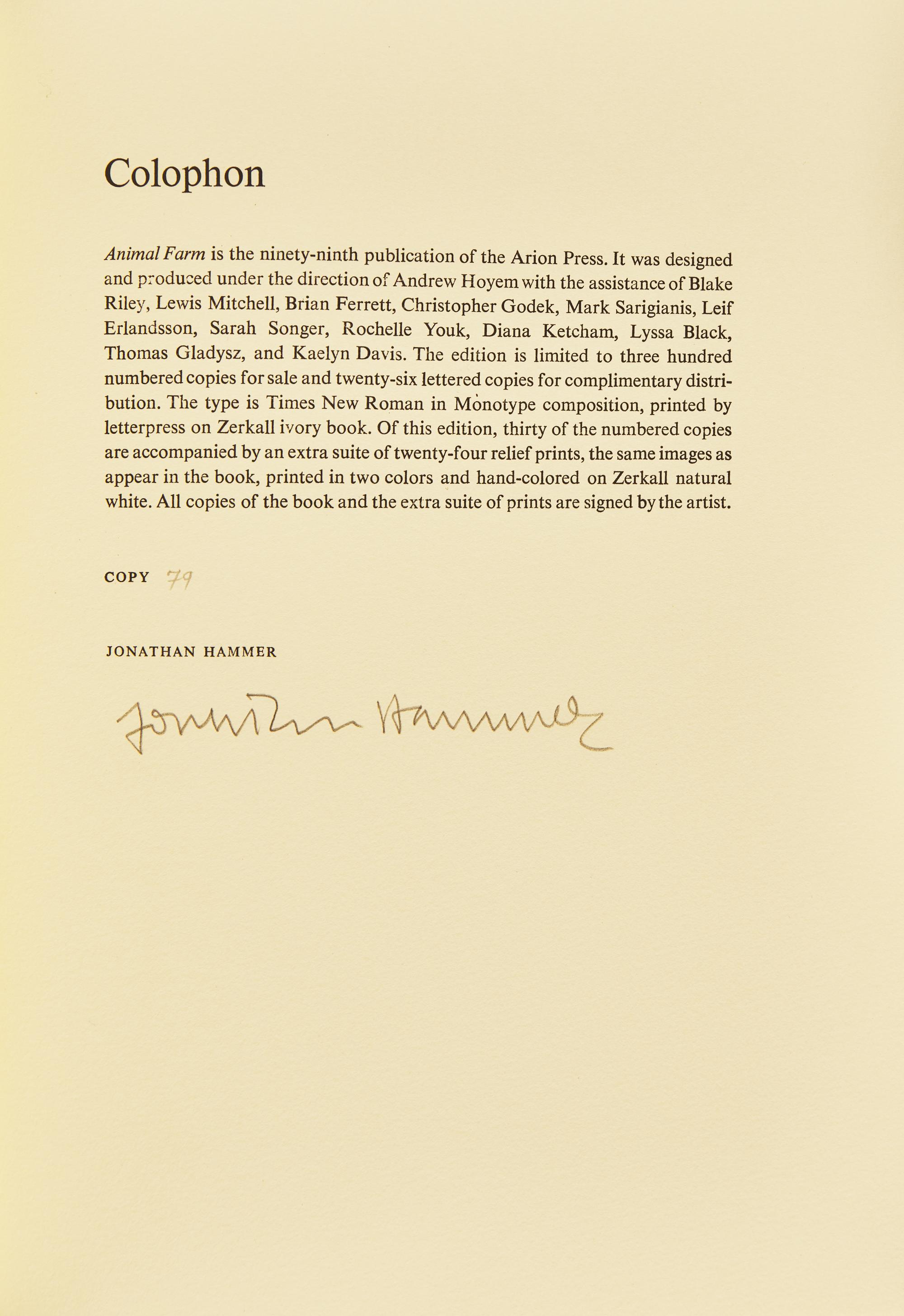 [Arion Press] [Hammer, Jonathan] Orwell, George. Animal Farm A Fairy Tale