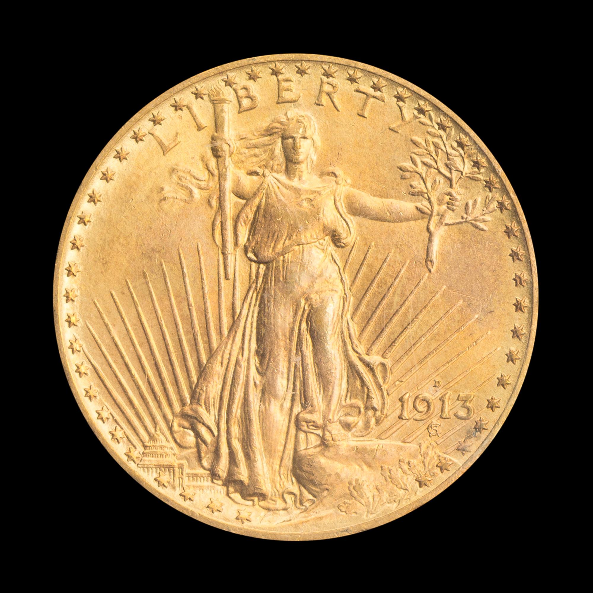 A United States 1913-D St. Gaudens $20 Gold Coin