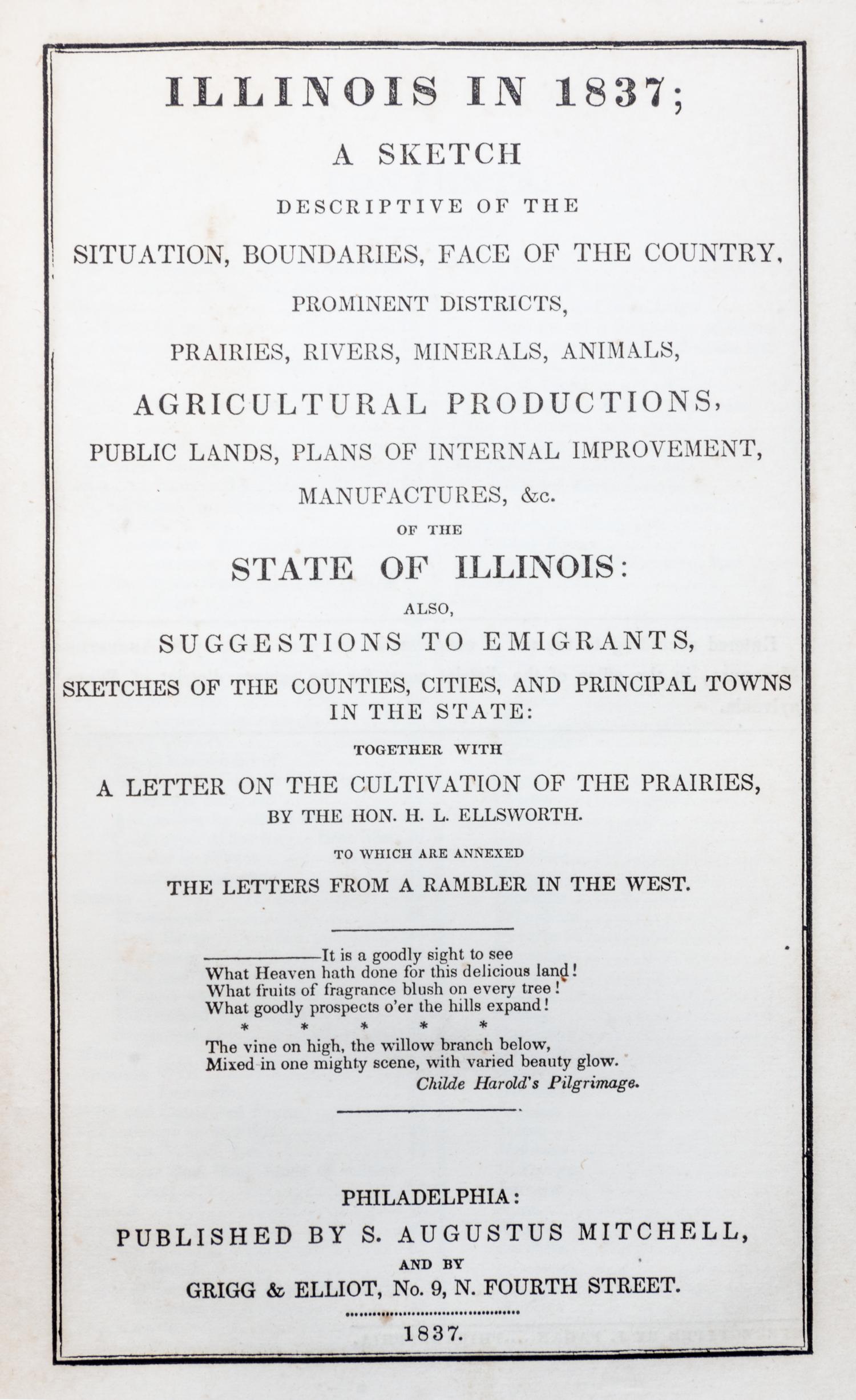 (ILLINOIS) MITCHELL, SAMUEL AUGUSTUS. Illinois in 1837. With a Map.