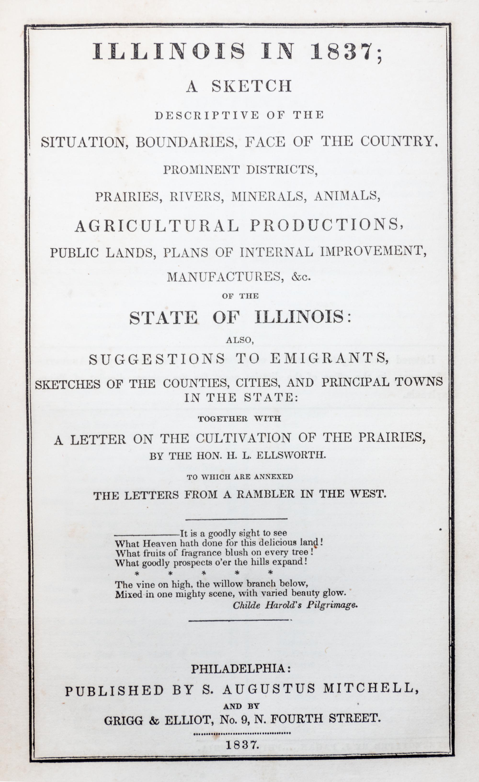 (ILLINOIS) MITCHELL, SAMUEL AUGUSTUS. Illinois in 1837. With a Map.