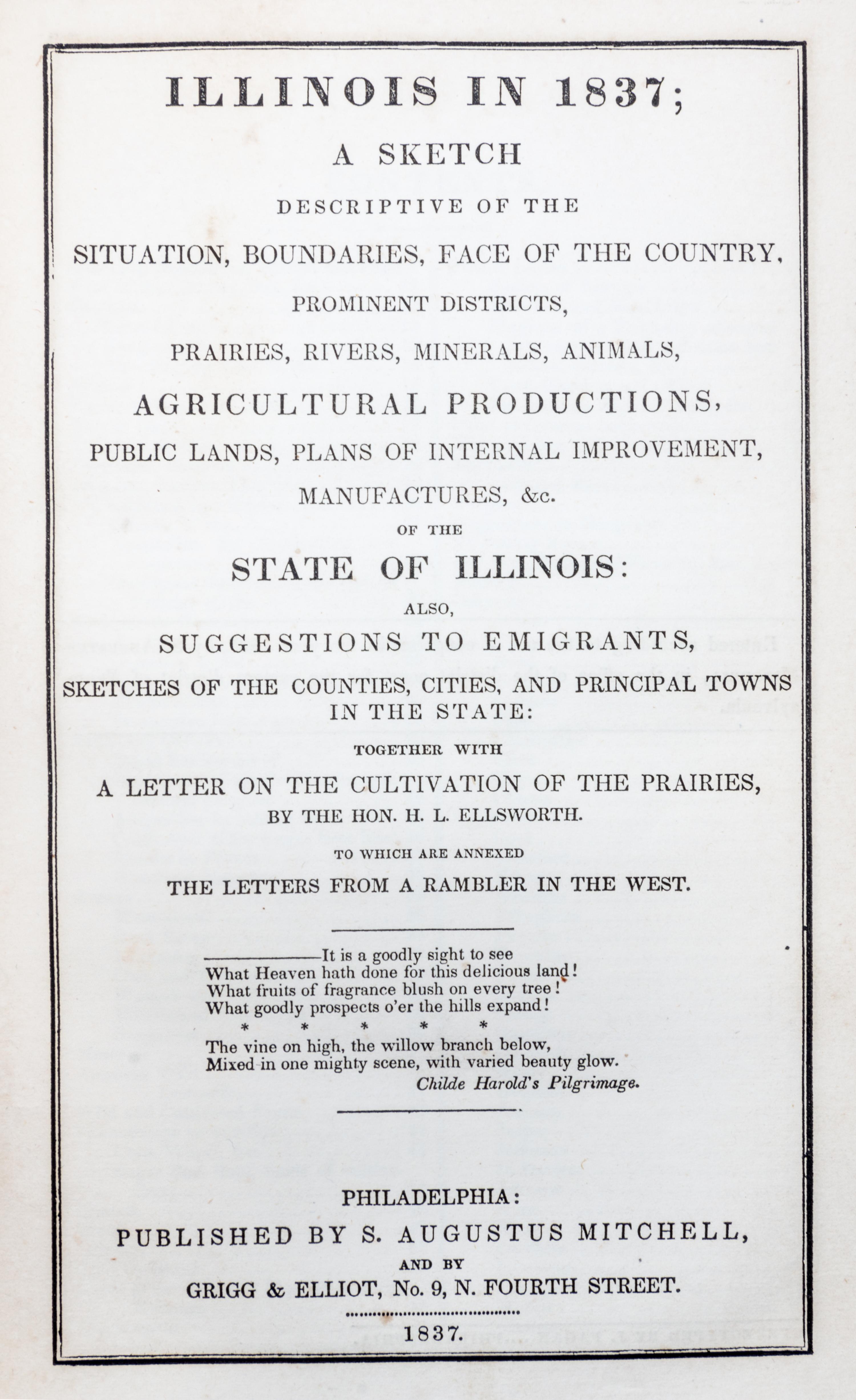 (ILLINOIS) MITCHELL, SAMUEL AUGUSTUS. Illinois in 1837. With a Map.