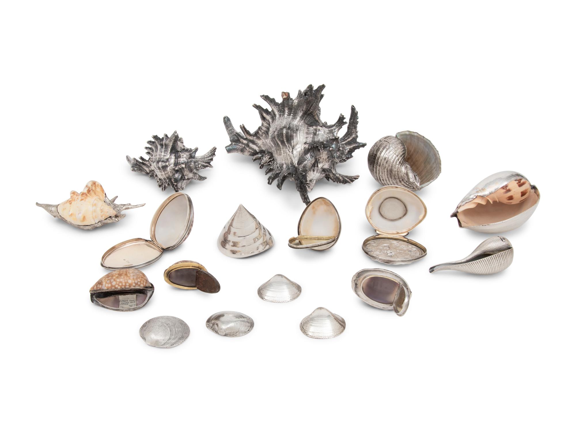 A Group of Silvered, Silver-Mounted and Models of Seashells by Buccellati and Others