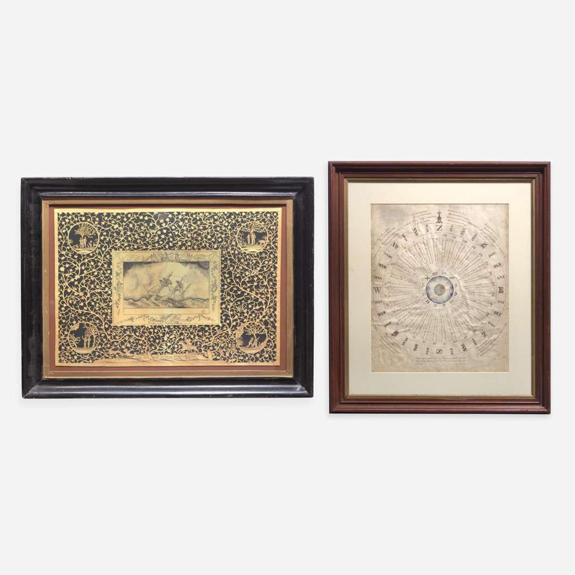 American School 19th century Two Works of Navigational Spiritual Guidance: A Nautical Cut-Work Picture and A Moral Compass for Seaman