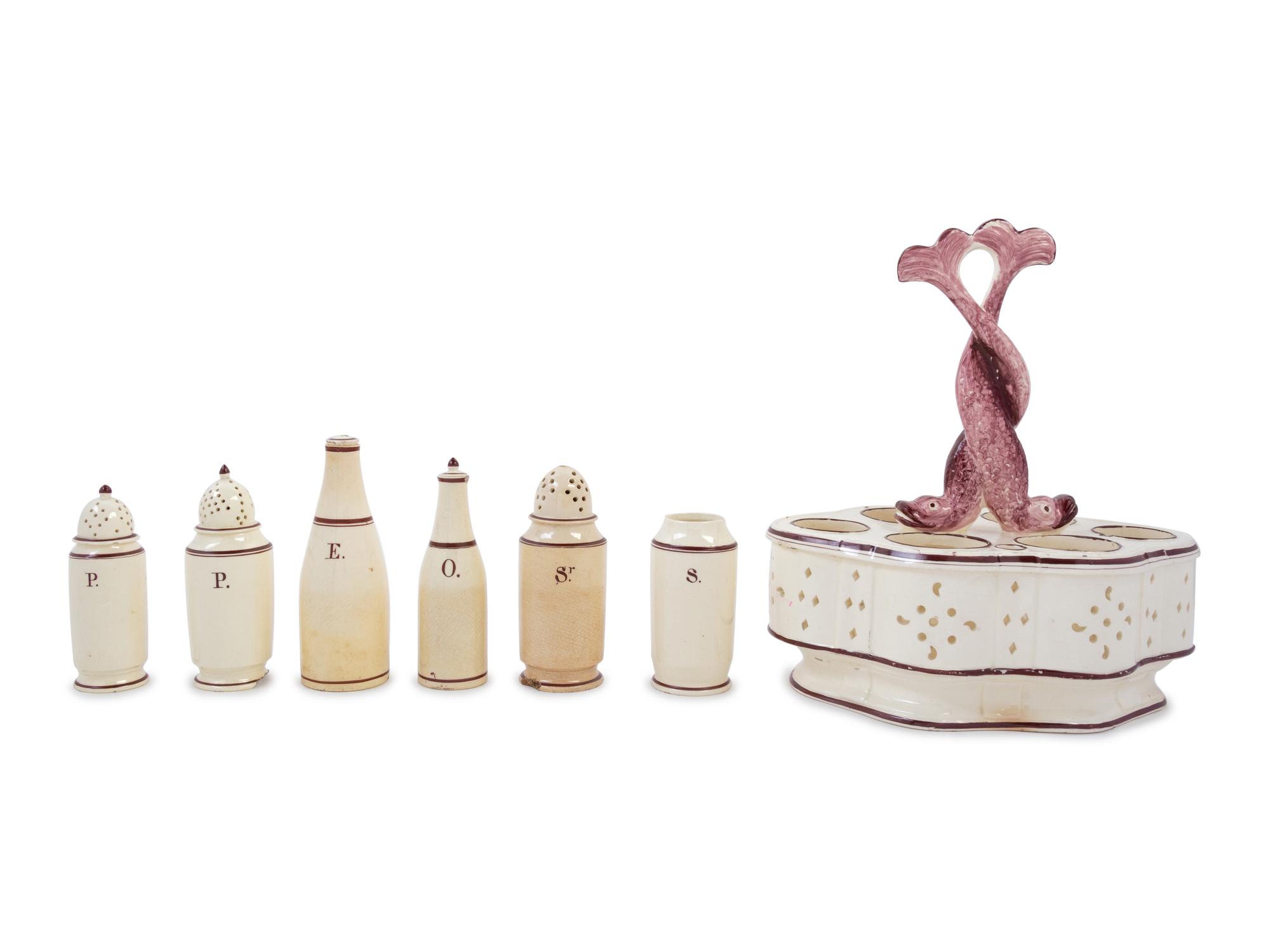 A Wedgwood Creamware Cruet Stand and a Leeds Creamware Cruet Stand