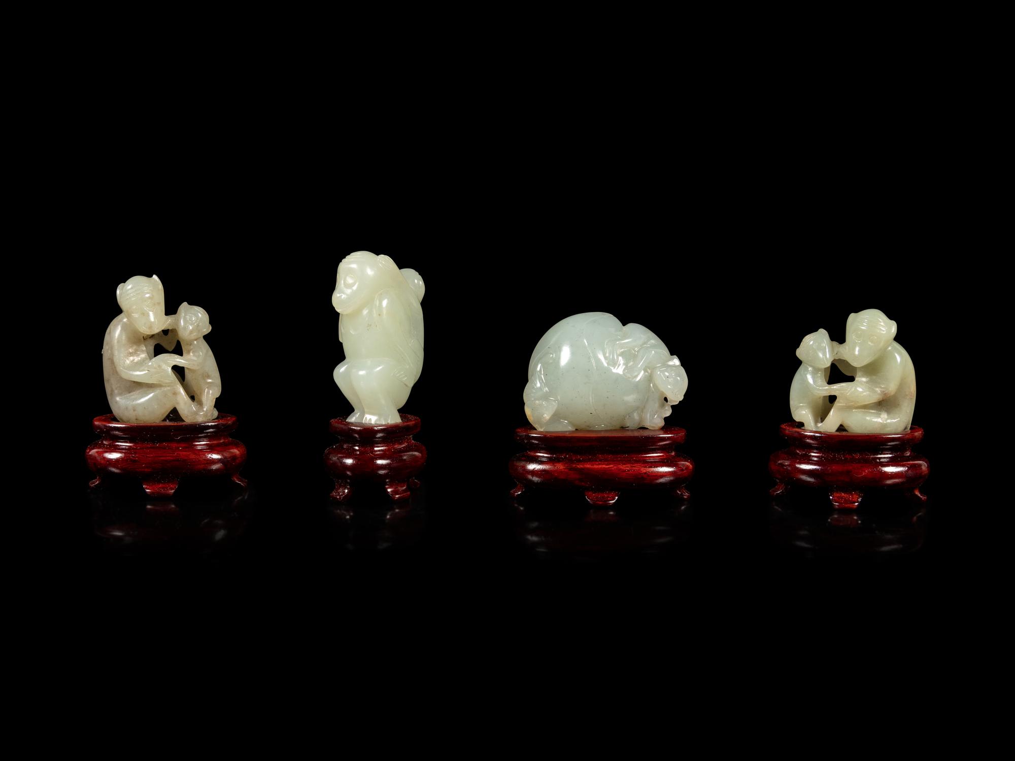 Four Chinese Jade Carvings of Monkeys