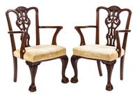 A Pair of Chippendale Style Mahogany Open Armchairs, Height 38 1/2 inches.