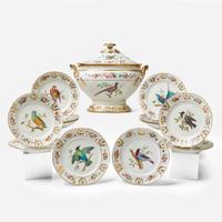 A French porcelain bird-themed luncheon service Possibly Paris Porcelain, late 19th century
