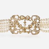 A Multi-Strand Pearl and Diamond Necklace