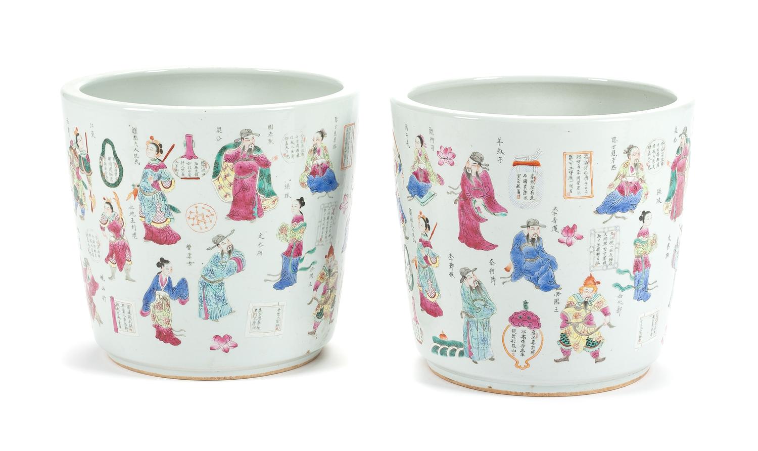 A Pair of Chinese Porcelain Planters Height 13 x diameter 14 inches.