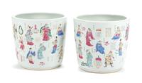 A Pair of Chinese Porcelain Planters Height 13 x diameter 14 inches.