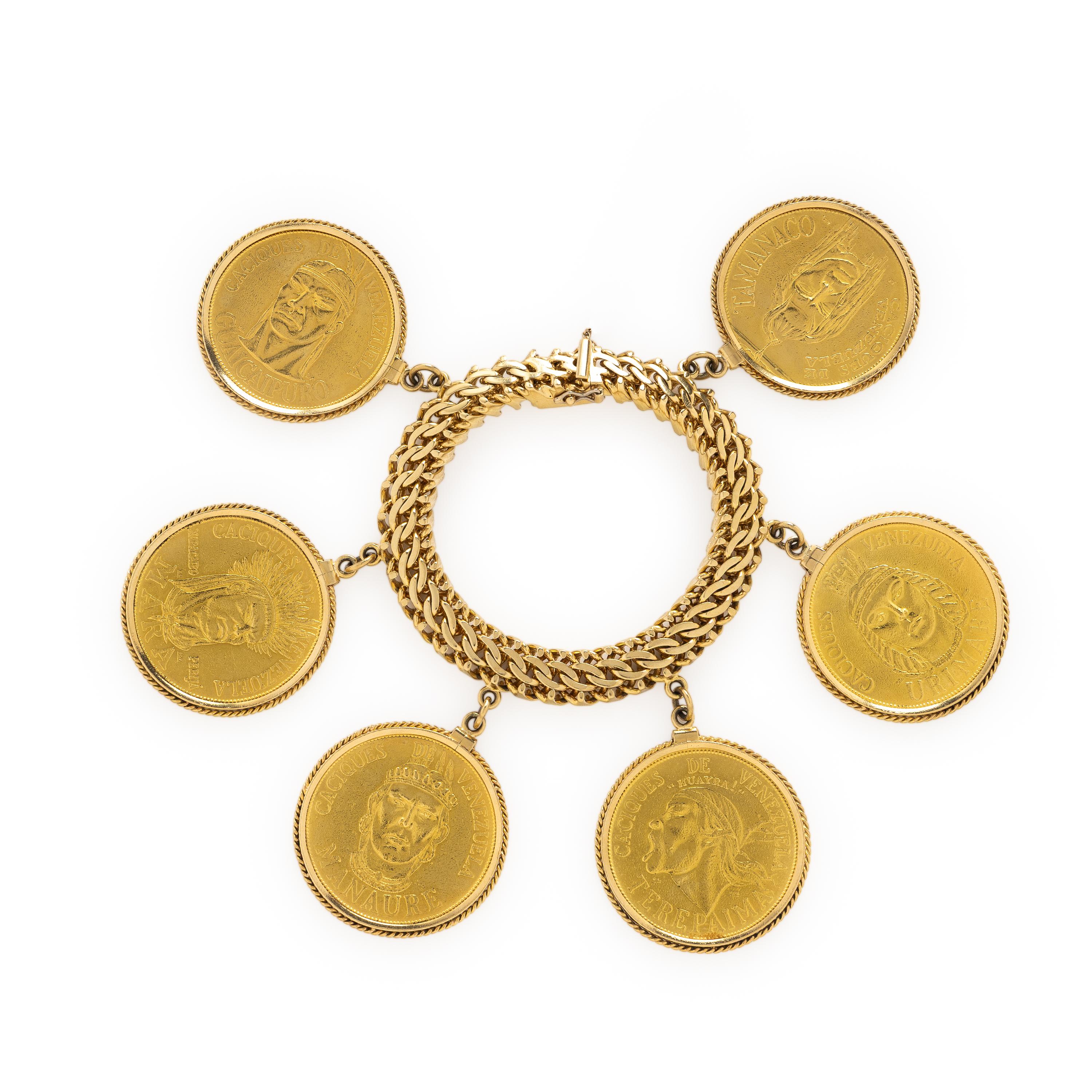 Yellow Gold 'Caciques de Venezuela' Coin Bracelet