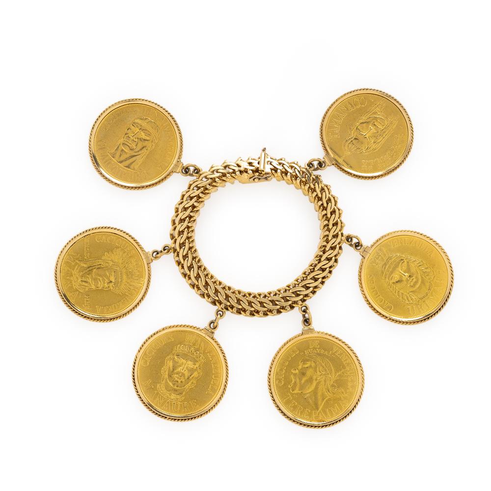 Yellow Gold 'Caciques de Venezuela' Coin Bracelet